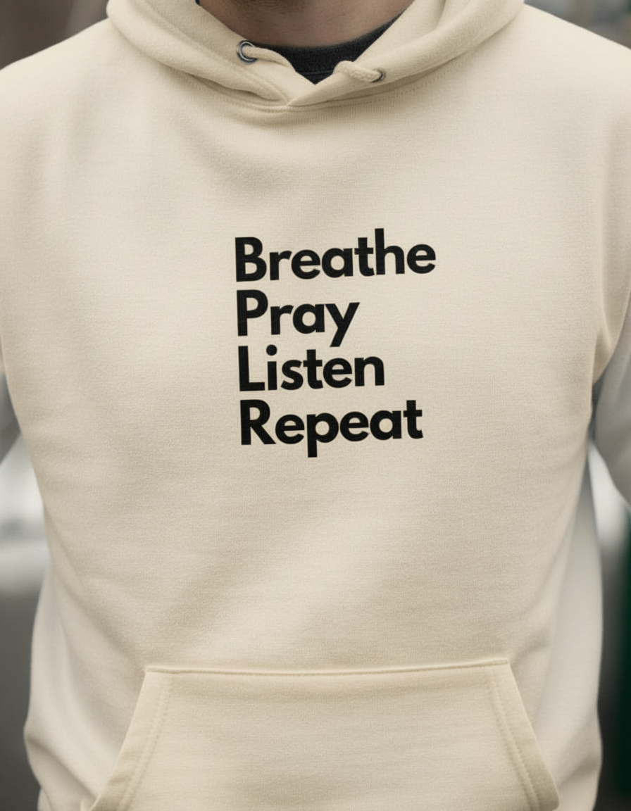 Sacred Rhythm Hoodie – Breathe. Pray. Listen. Repeat - Men's