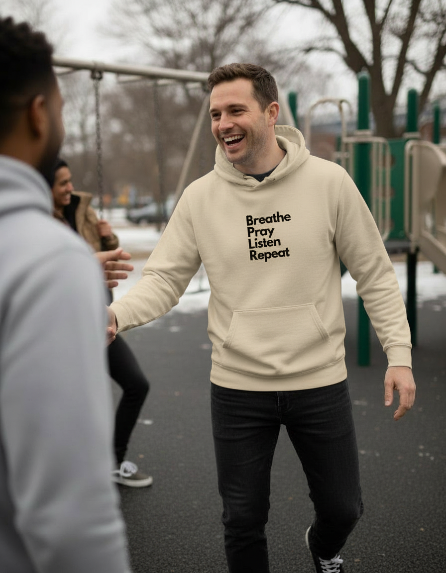 Sacred Rhythm Hoodie – Breathe. Pray. Listen. Repeat - Men's