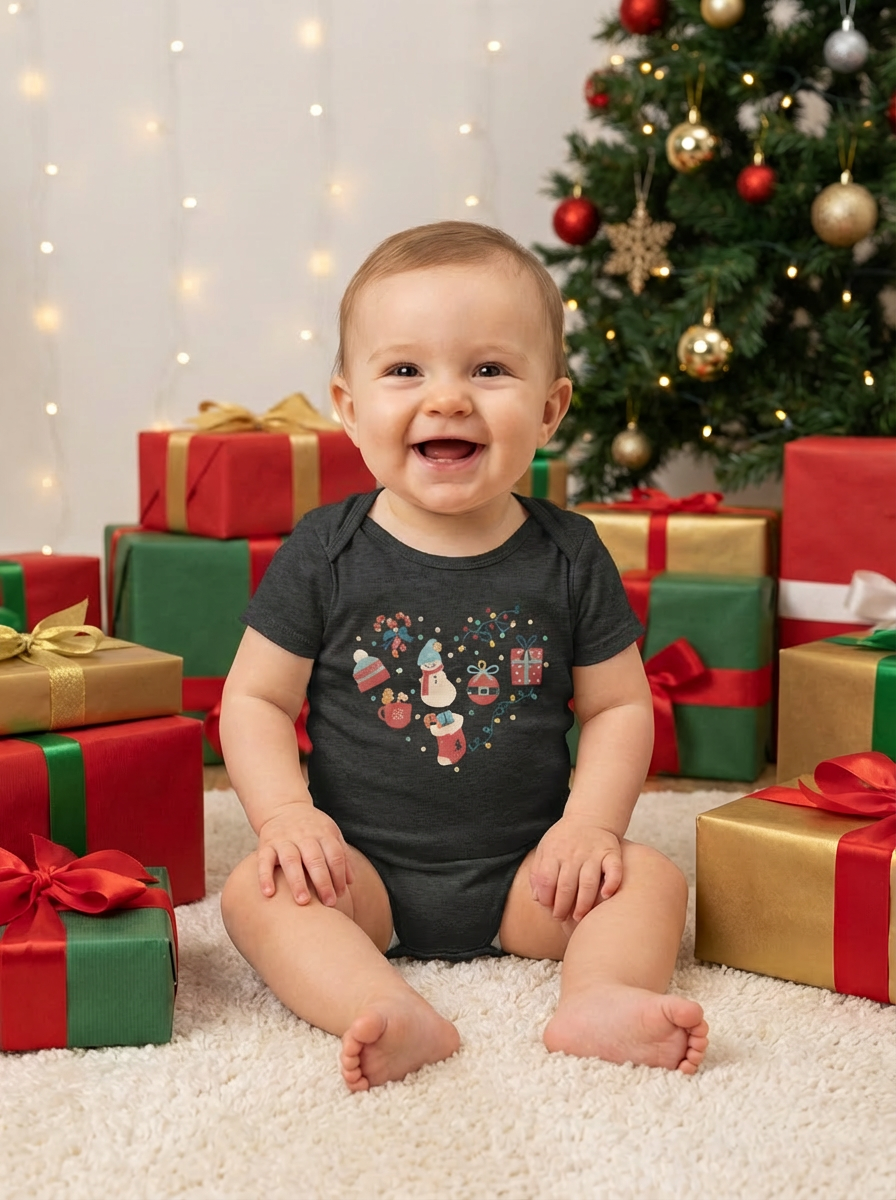 Christmas Heart Baby Bodysuit | Holiday Heart Infant One Piece