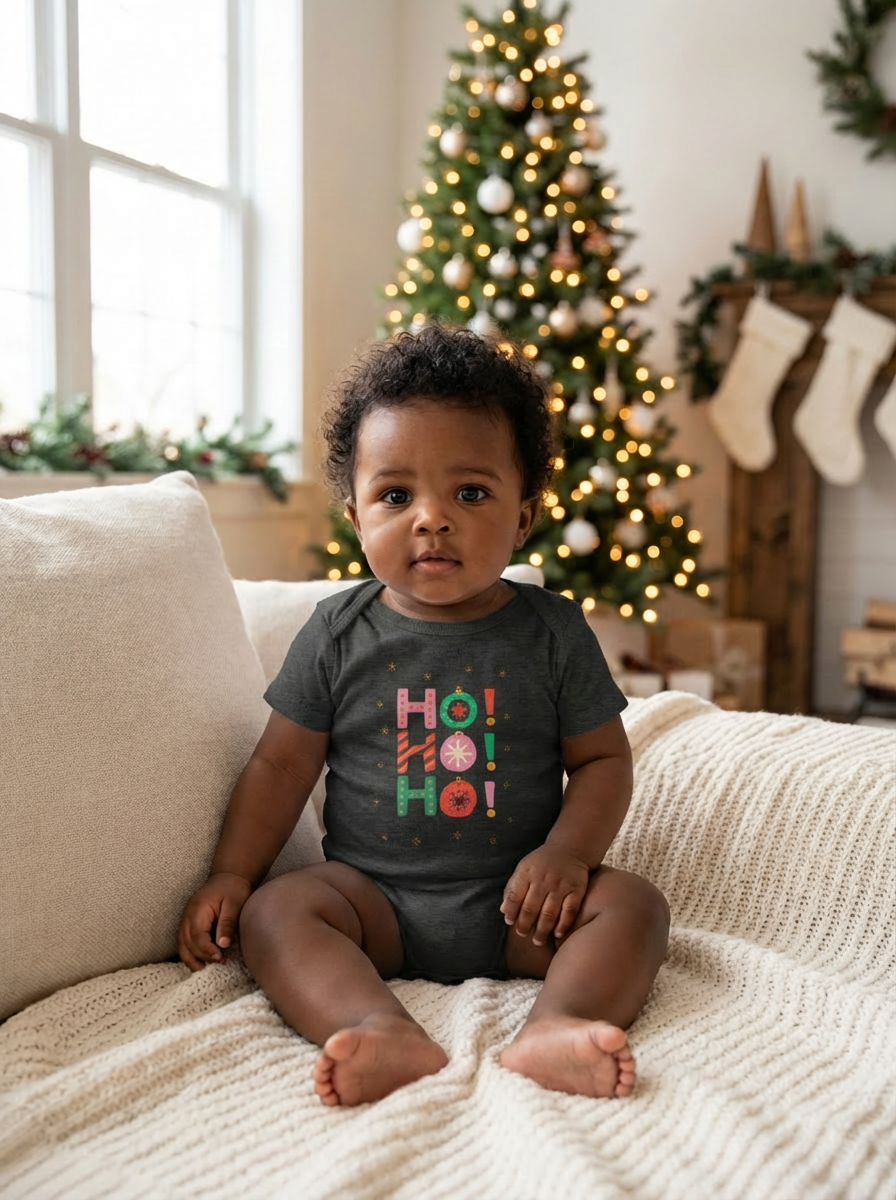 Ho Ho Ho Baby Christmas One Piece | Holiday Short Sleeve Bodysuit