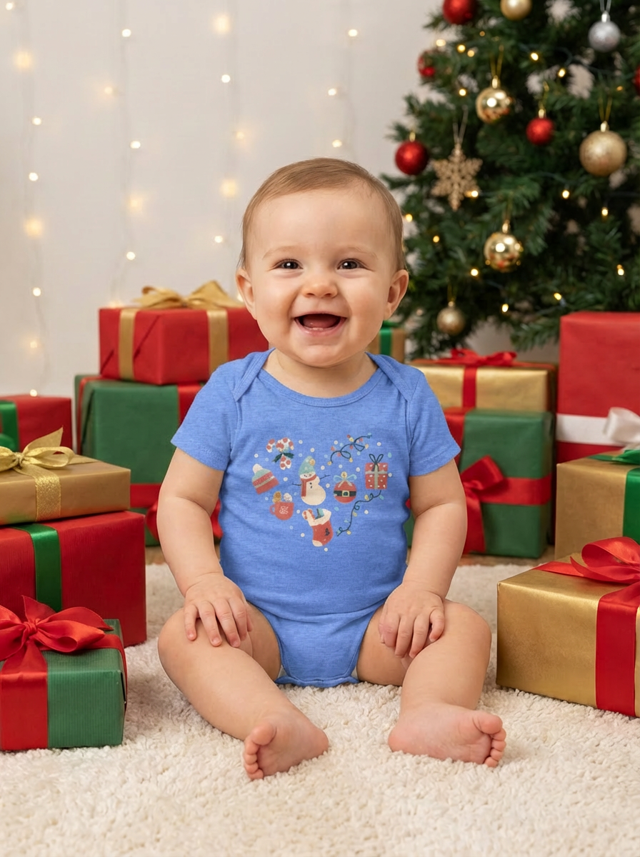 Christmas Heart Baby Bodysuit | Holiday Heart Infant One Piece