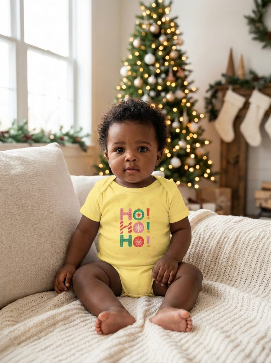 Ho Ho Ho Baby Christmas One Piece | Holiday Short Sleeve Bodysuit