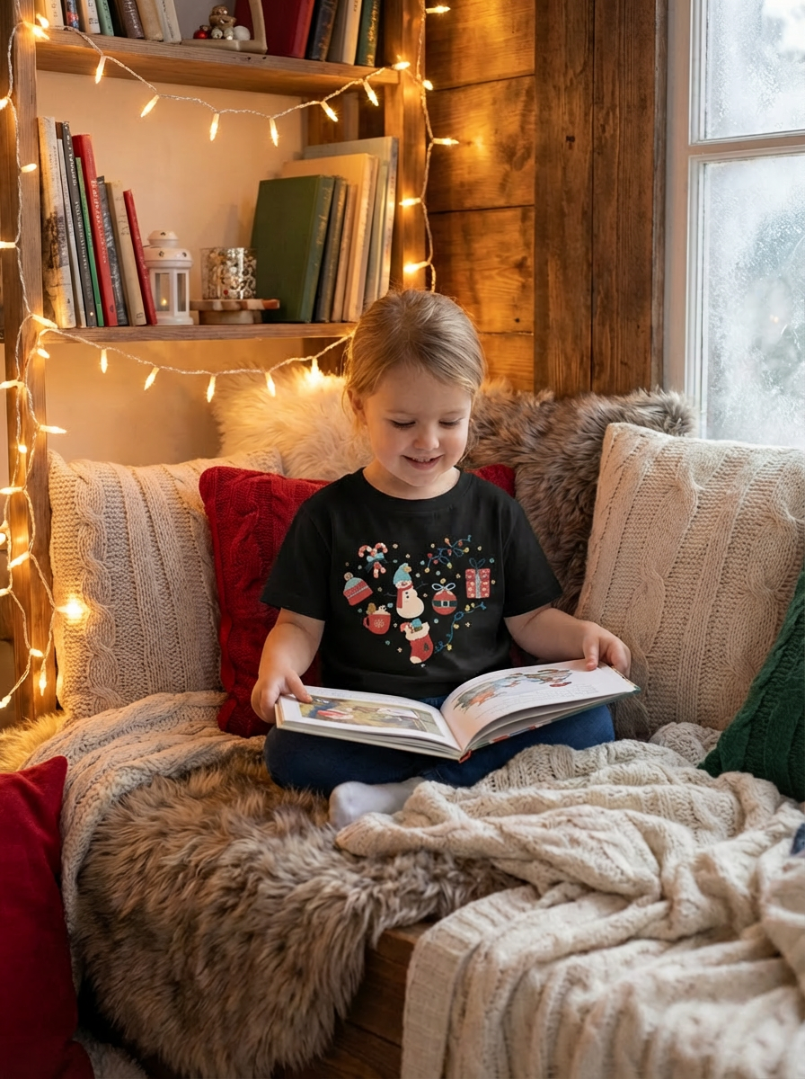 Christmas Heart Toddler Short Sleeve Tee | Festive Holiday Kids Shirt