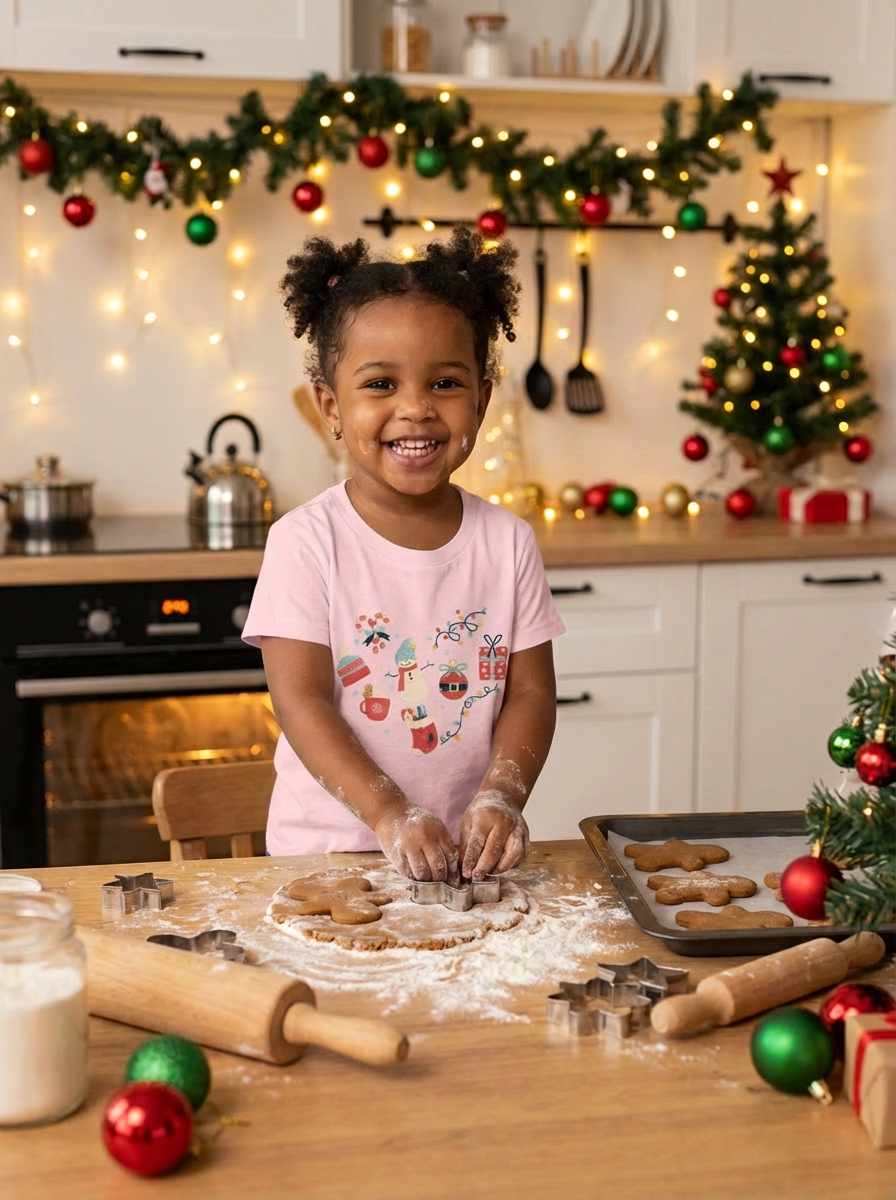Christmas Heart Toddler Short Sleeve Tee | Festive Holiday Kids Shirt