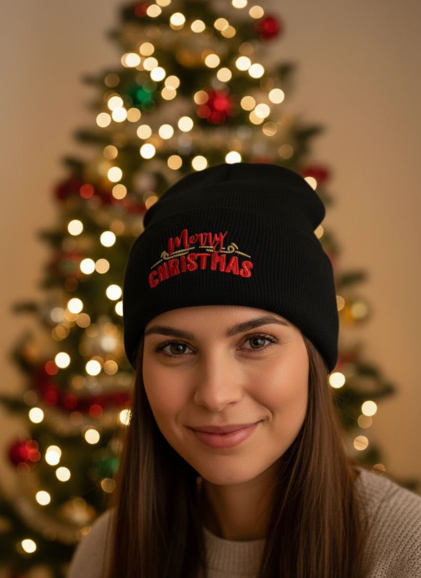 Merry Christmas Cuffed Beanie - Women's