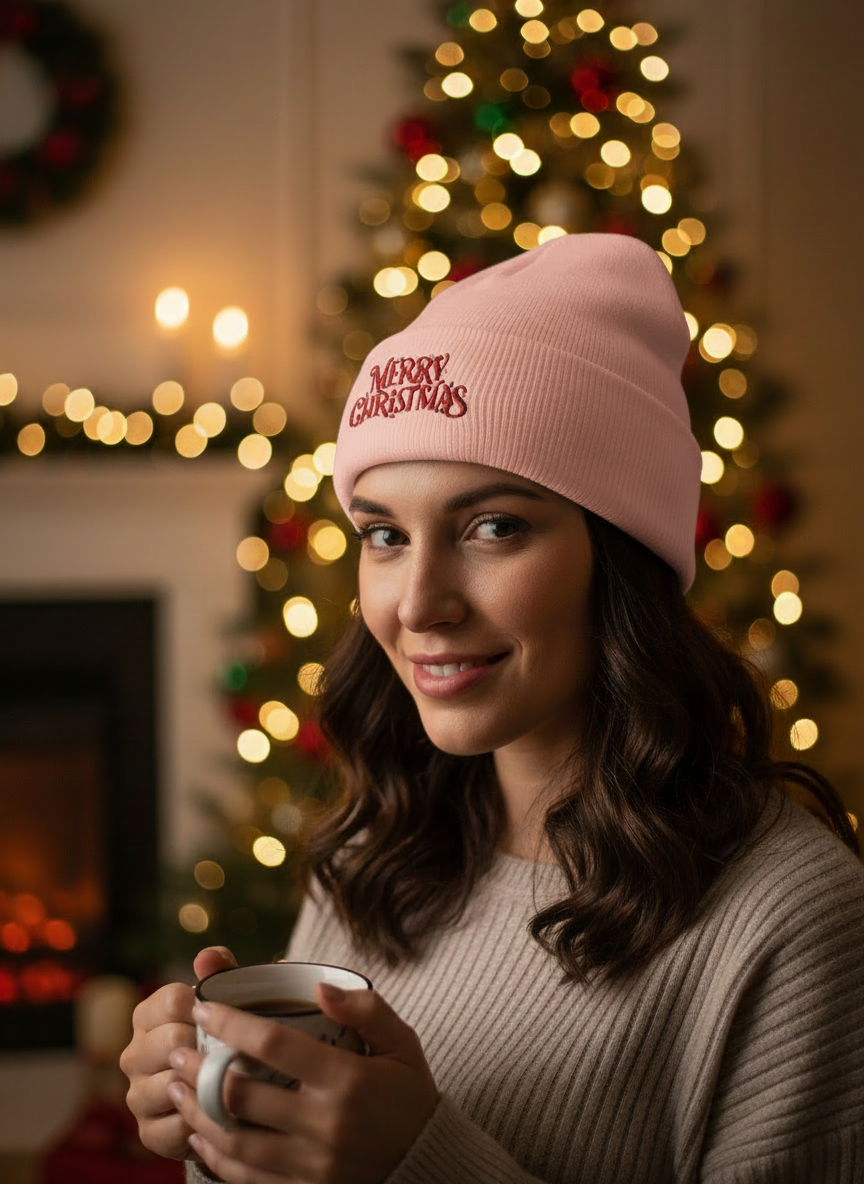Merry Christmas Minimal Holiday Beanie - Women's