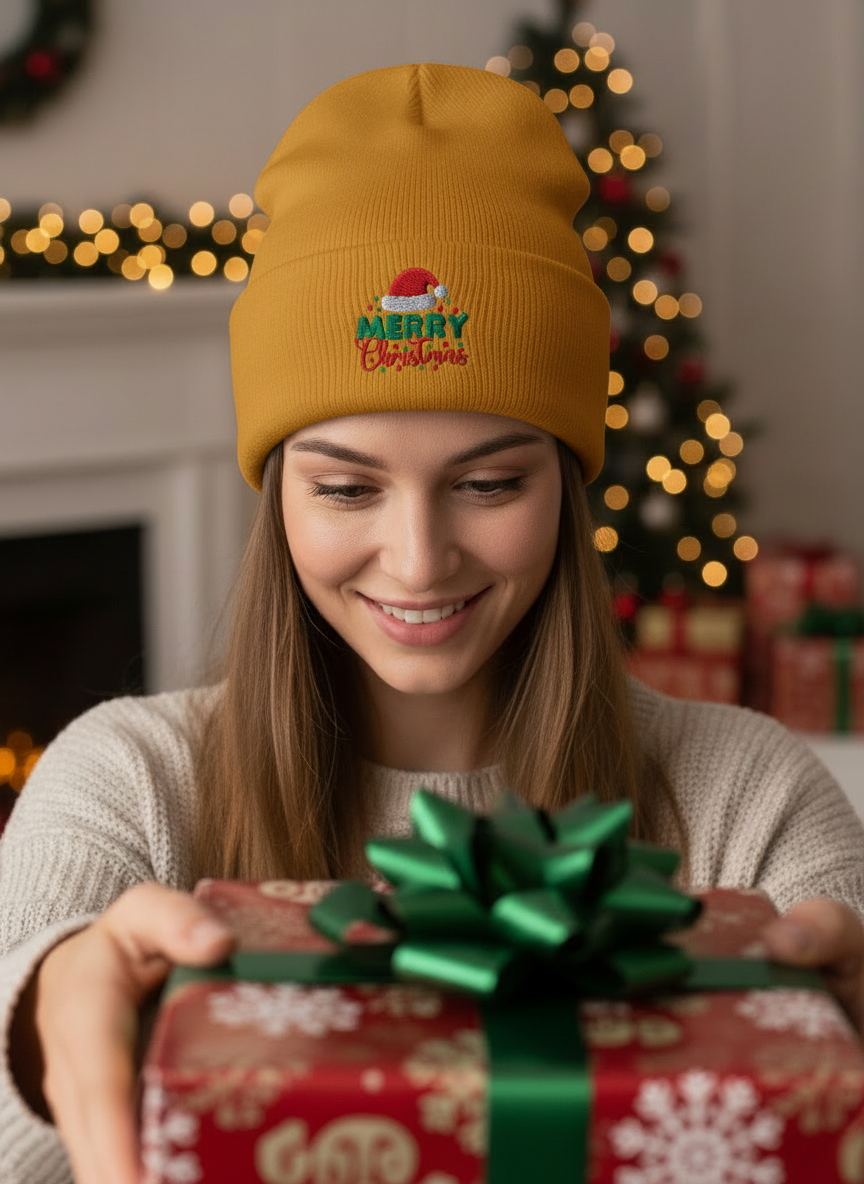 Merry Christmas Classic Knit Beanie (V2) - Women's