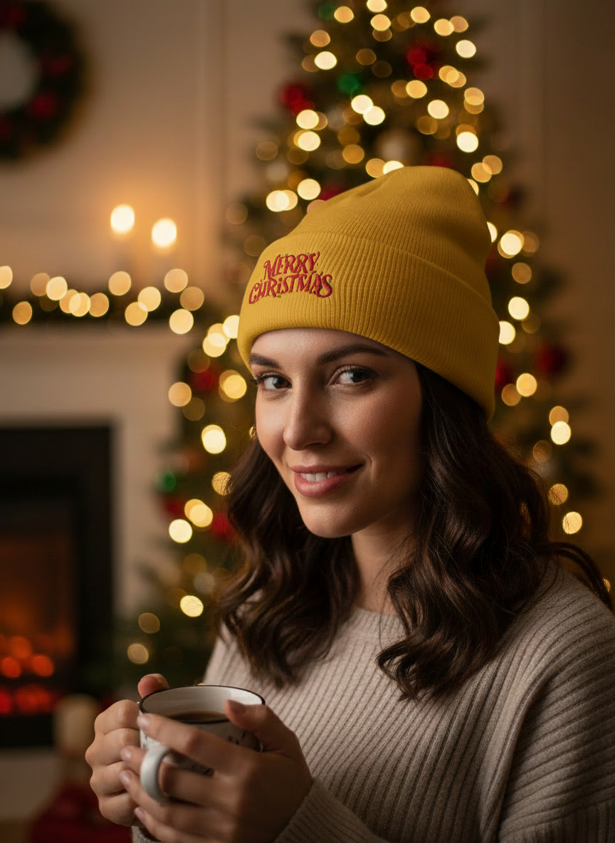 Merry Christmas Minimal Holiday Beanie - Women's