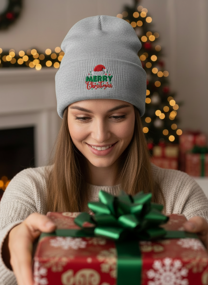 Merry Christmas Classic Knit Beanie (V2) - Women's