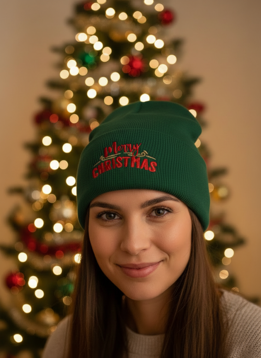 Merry Christmas Cuffed Beanie - Women's