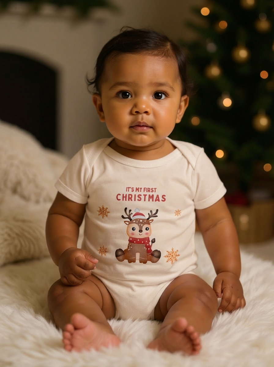 Baby’s 1st Christmas Organic Cotton Bodysuit | Newborn Holiday Outfit