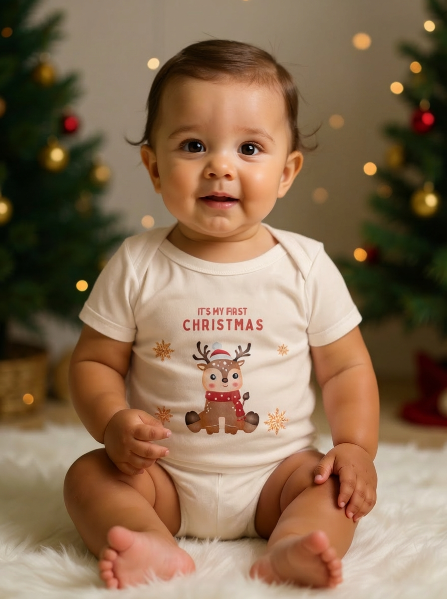 Baby’s 1st Christmas Organic Cotton Bodysuit | Newborn Holiday Outfit
