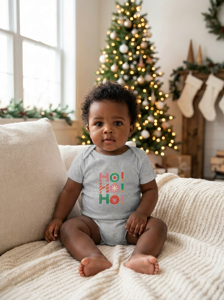 Ho Ho Ho Baby Christmas One Piece | Holiday Short Sleeve Bodysuit