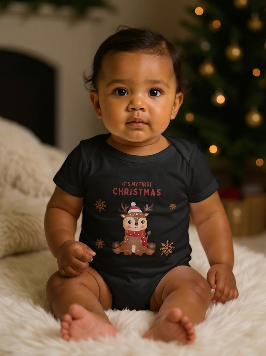 Baby’s 1st Christmas Organic Cotton Bodysuit | Newborn Holiday Outfit