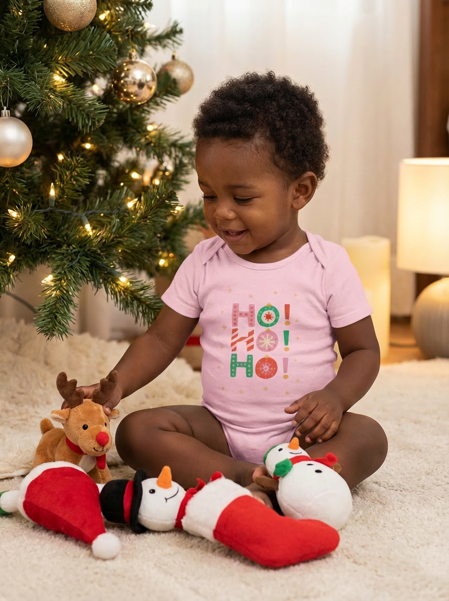Ho Ho Ho Baby Christmas One Piece | Holiday Short Sleeve Bodysuit