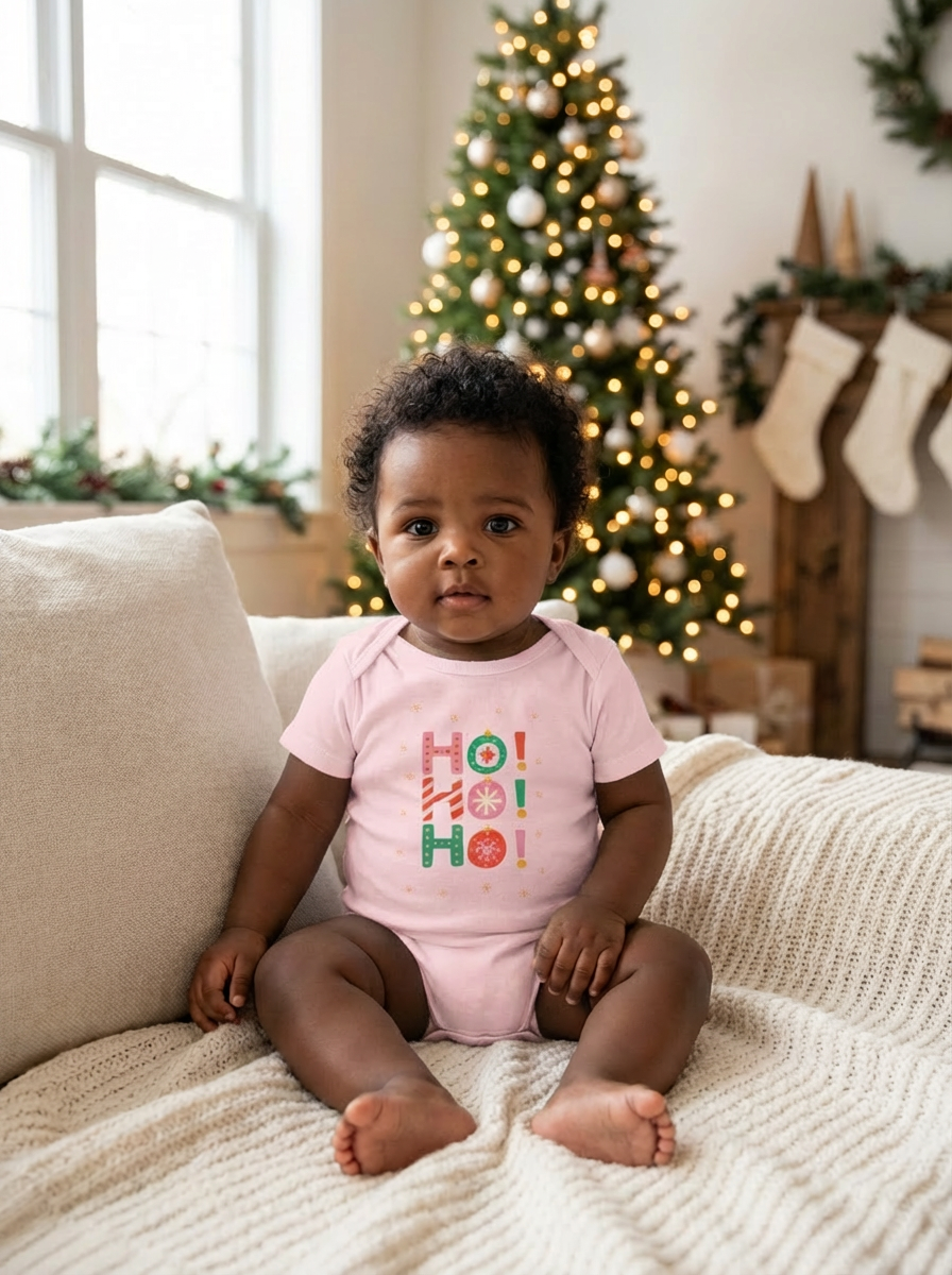 Ho Ho Ho Baby Christmas One Piece | Holiday Short Sleeve Bodysuit