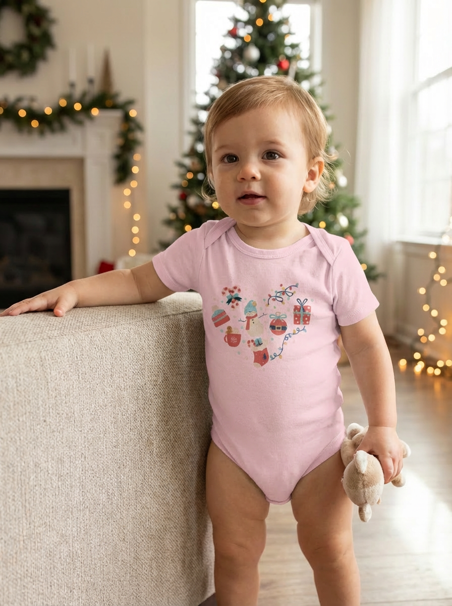 Christmas Heart Baby Bodysuit | Holiday Heart Infant One Piece