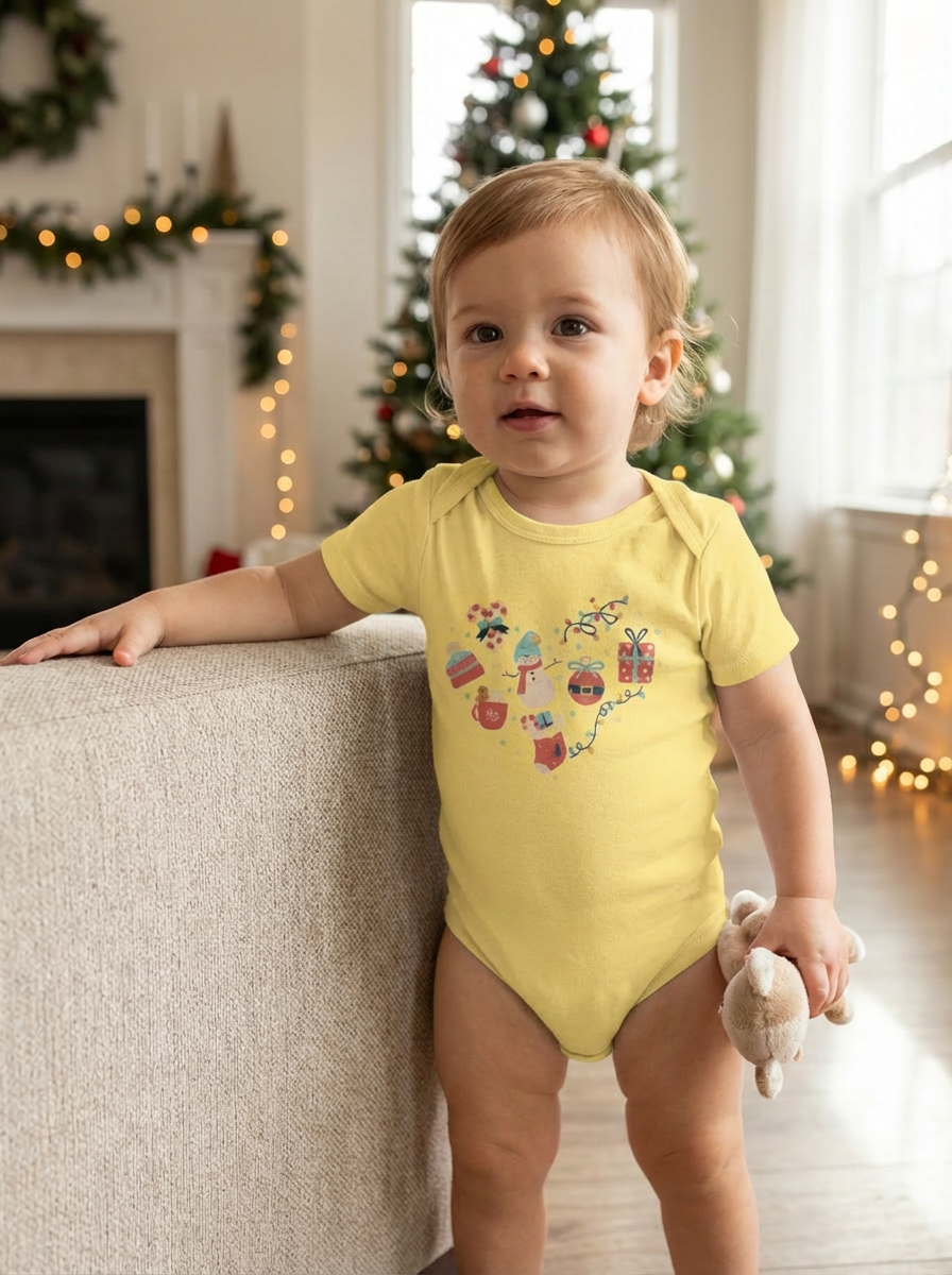 Christmas Heart Baby Bodysuit | Holiday Heart Infant One Piece