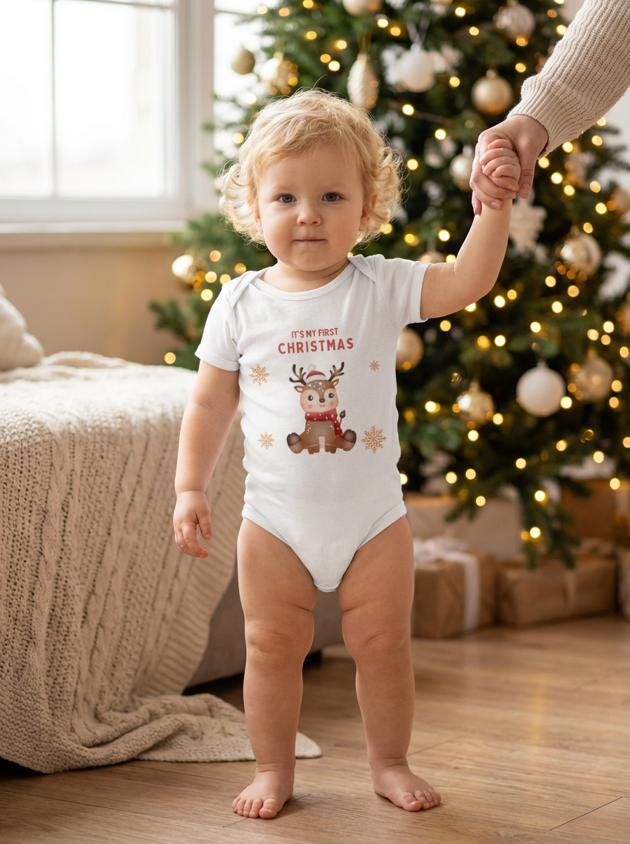 Baby’s 1st Christmas Organic Cotton Bodysuit | Newborn Holiday Outfit
