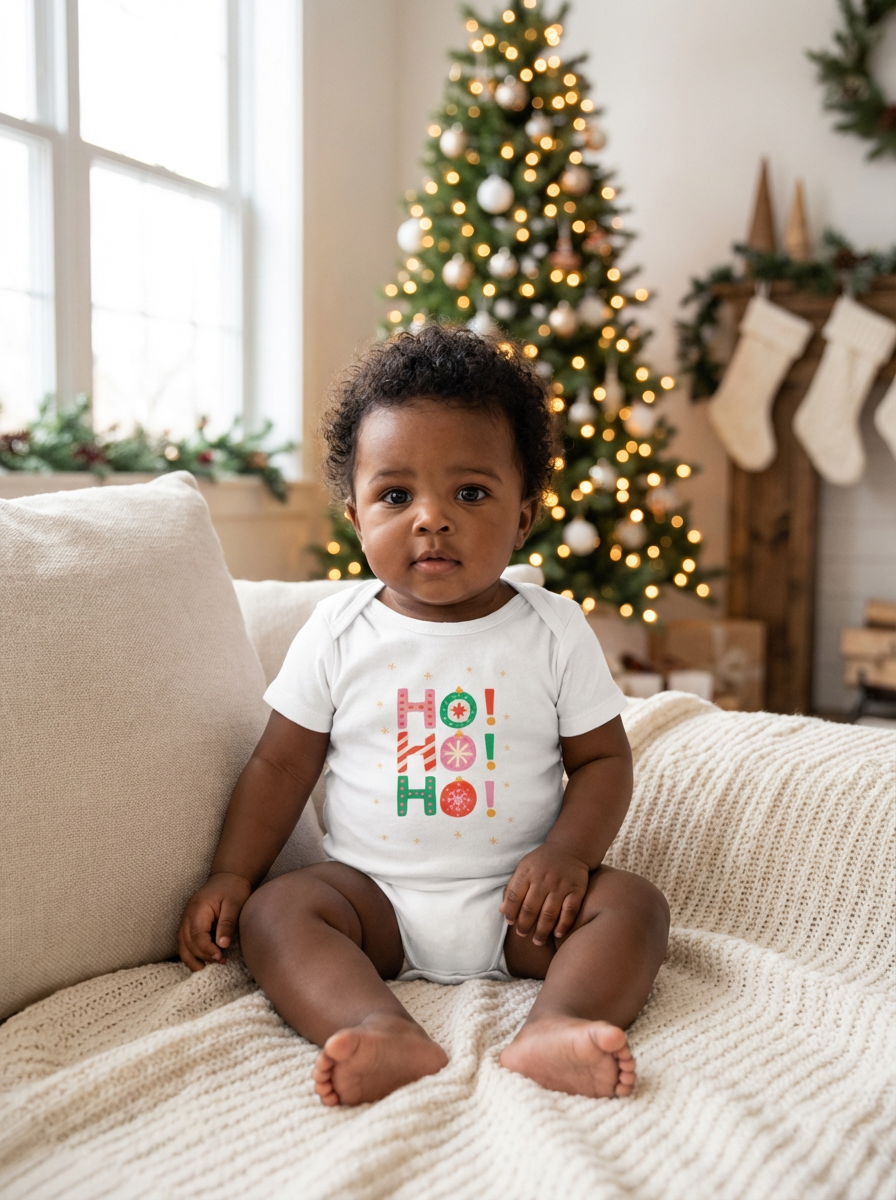 Ho Ho Ho Baby Christmas One Piece | Holiday Short Sleeve Bodysuit