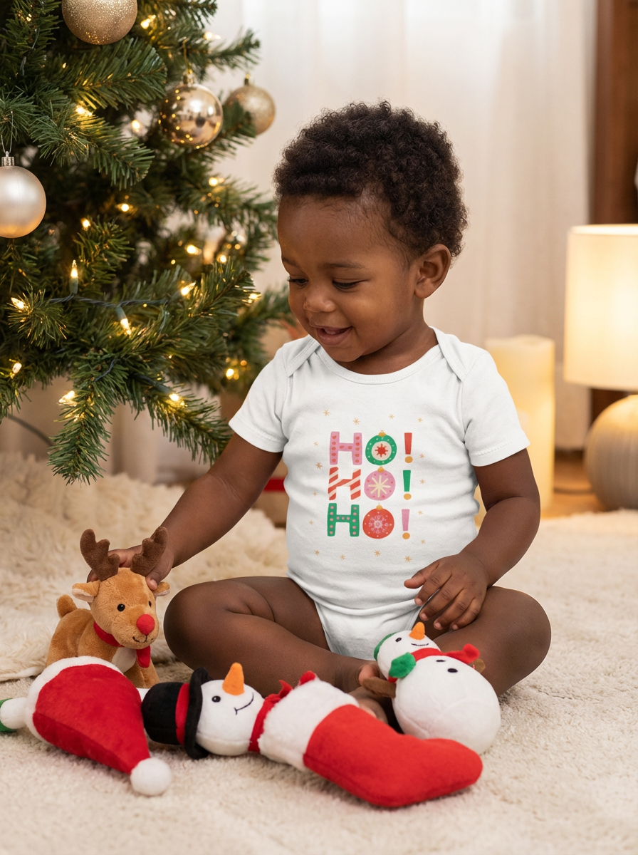 Ho Ho Ho Baby Christmas One Piece | Holiday Short Sleeve Bodysuit