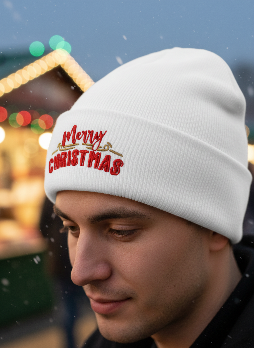 Merry Christmas Cuffed Beanie - Men's