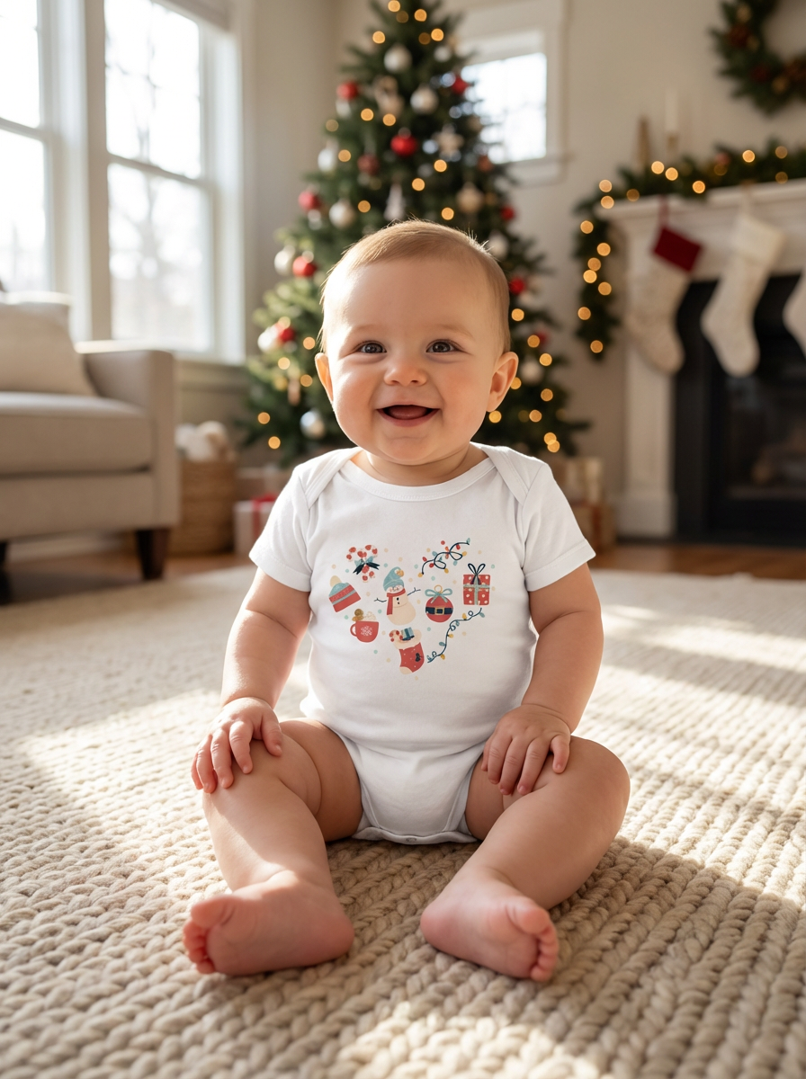 Christmas Heart Baby Bodysuit | Holiday Heart Infant One Piece