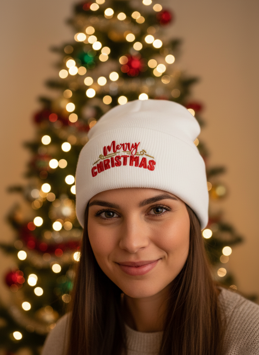 Merry Christmas Cuffed Beanie - Women's