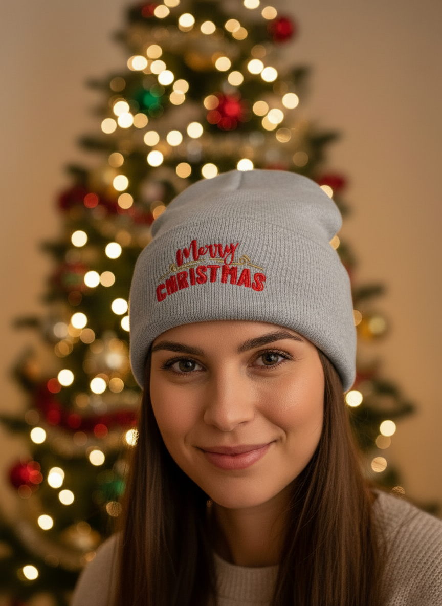 Merry Christmas Cuffed Beanie - Women's