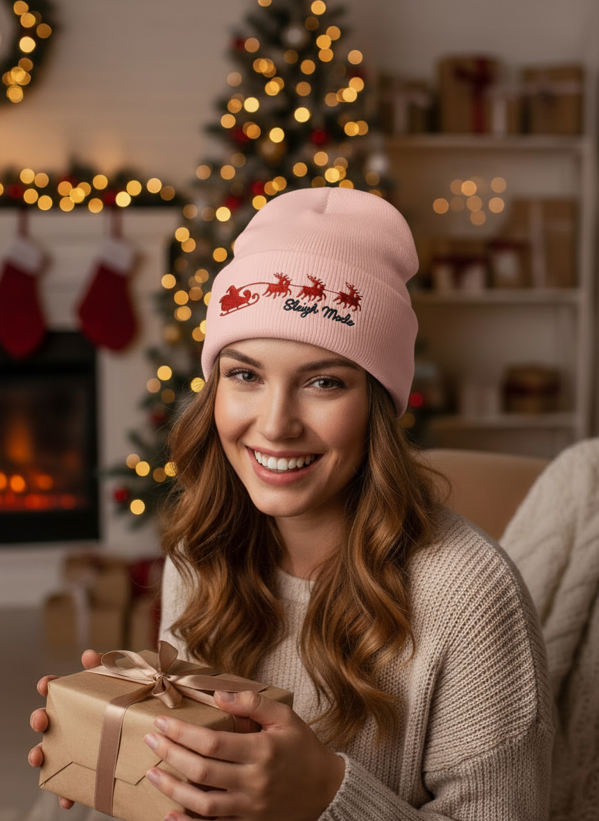 Sleigh Mode Reindeer Christmas Beanie - Women's