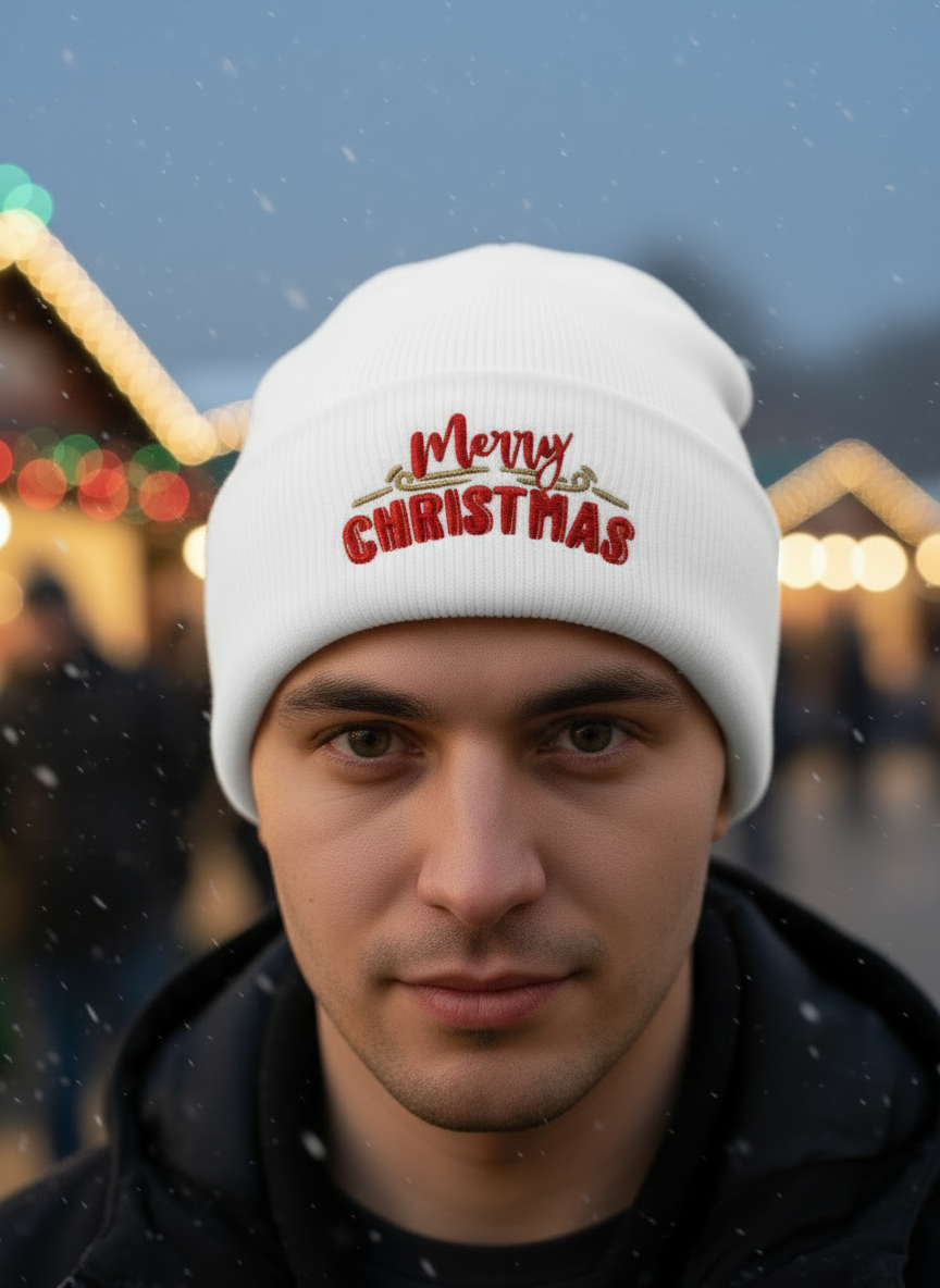 Merry Christmas Cuffed Beanie - Men's