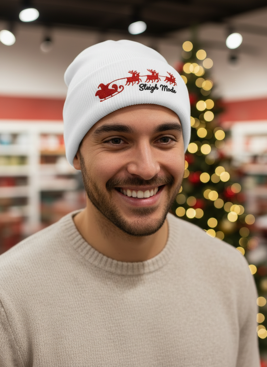 Sleigh Mode Reindeer Christmas Beanie - Men's