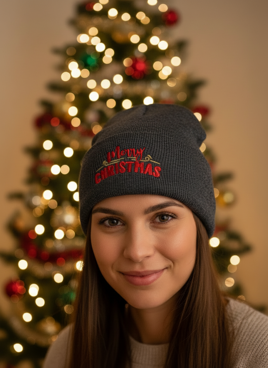 Merry Christmas Cuffed Beanie - Women's
