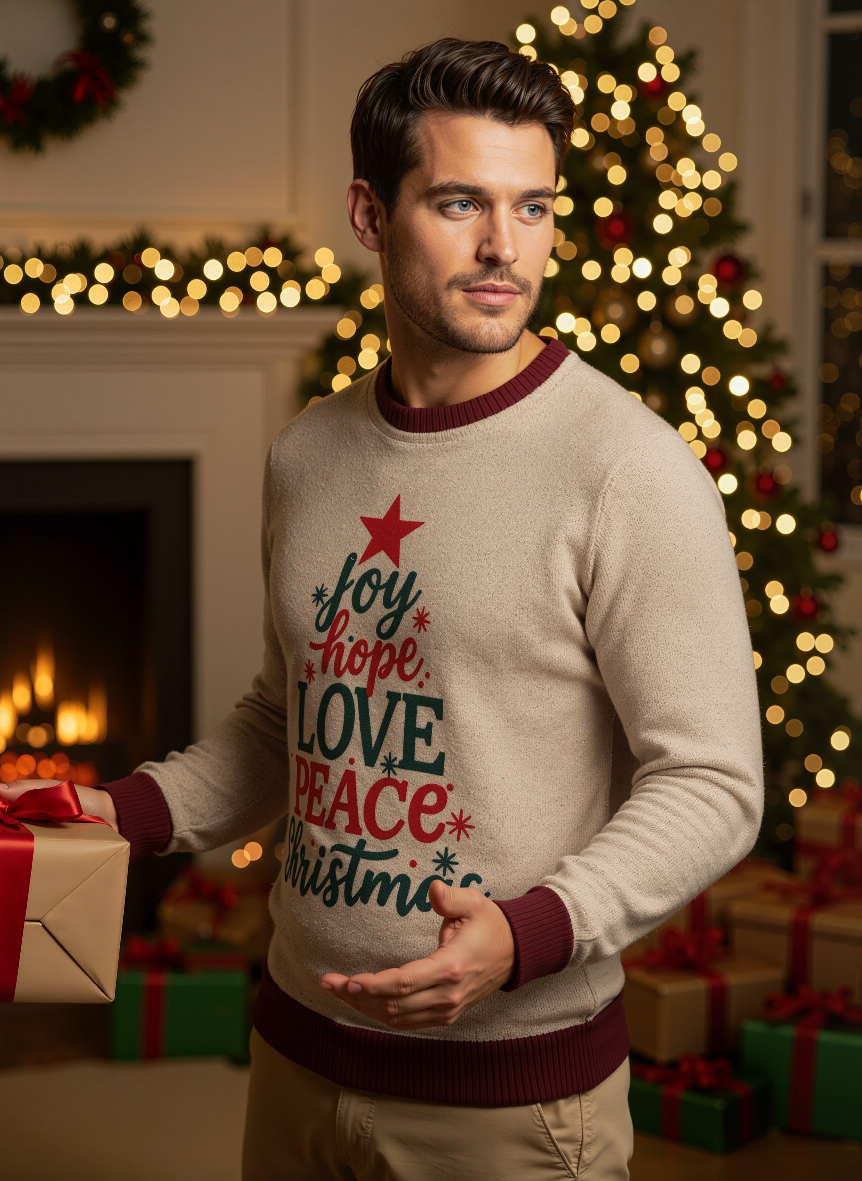 Joy Hope Peace Love Christmas Sweater - Men's