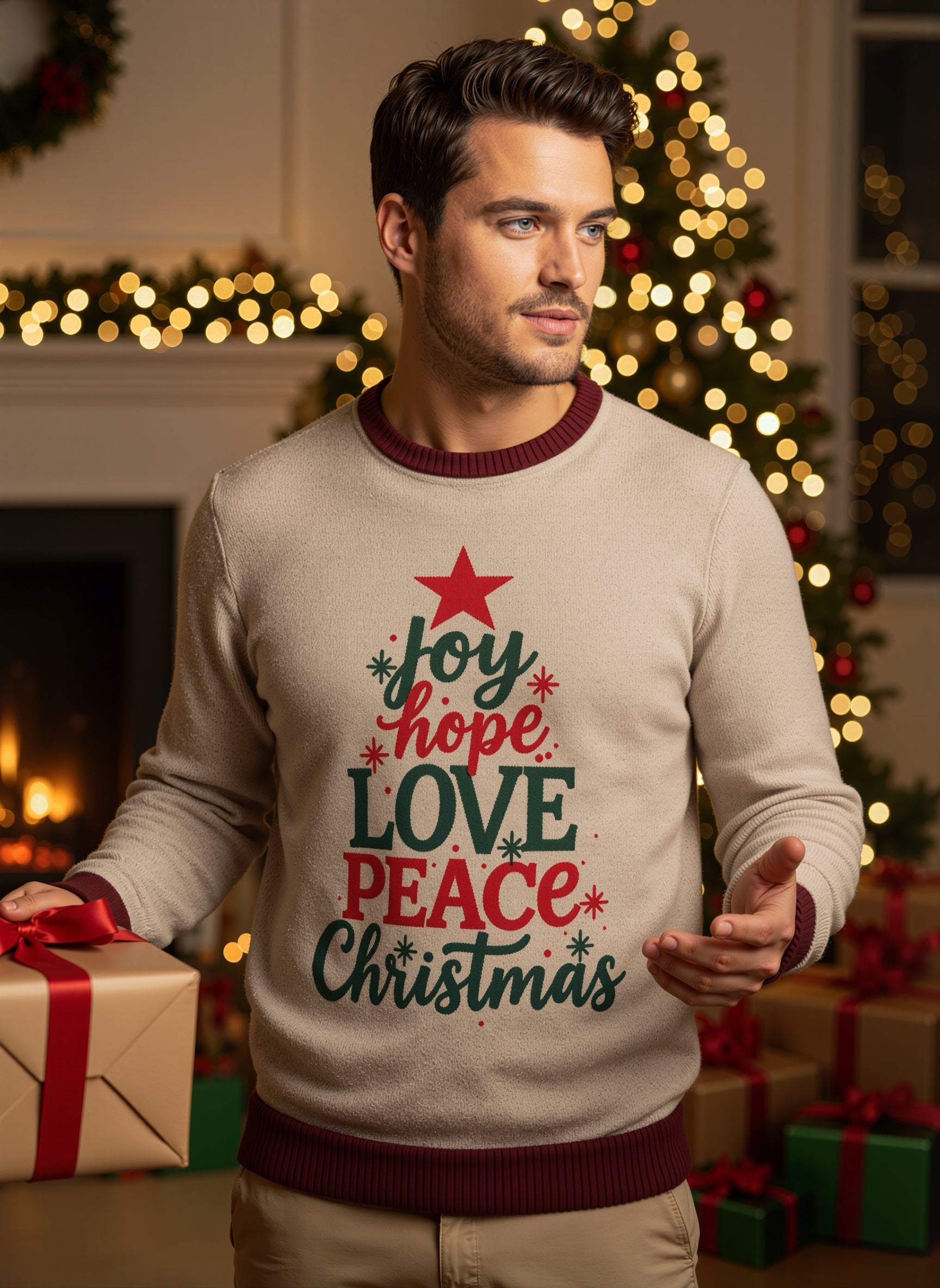 Joy Hope Peace Love Christmas Sweater - Men's