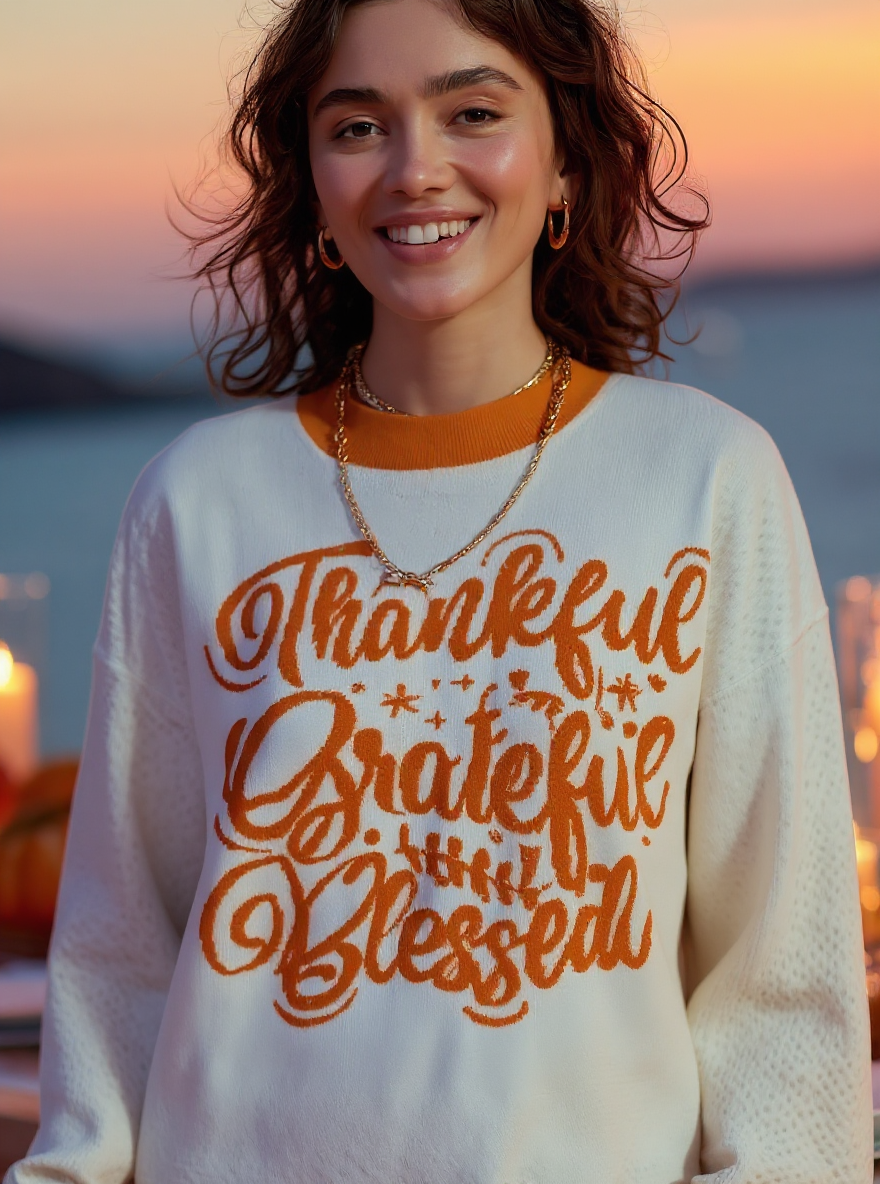 Thankful Grateful Blessed Sweater (Orange) - Women's