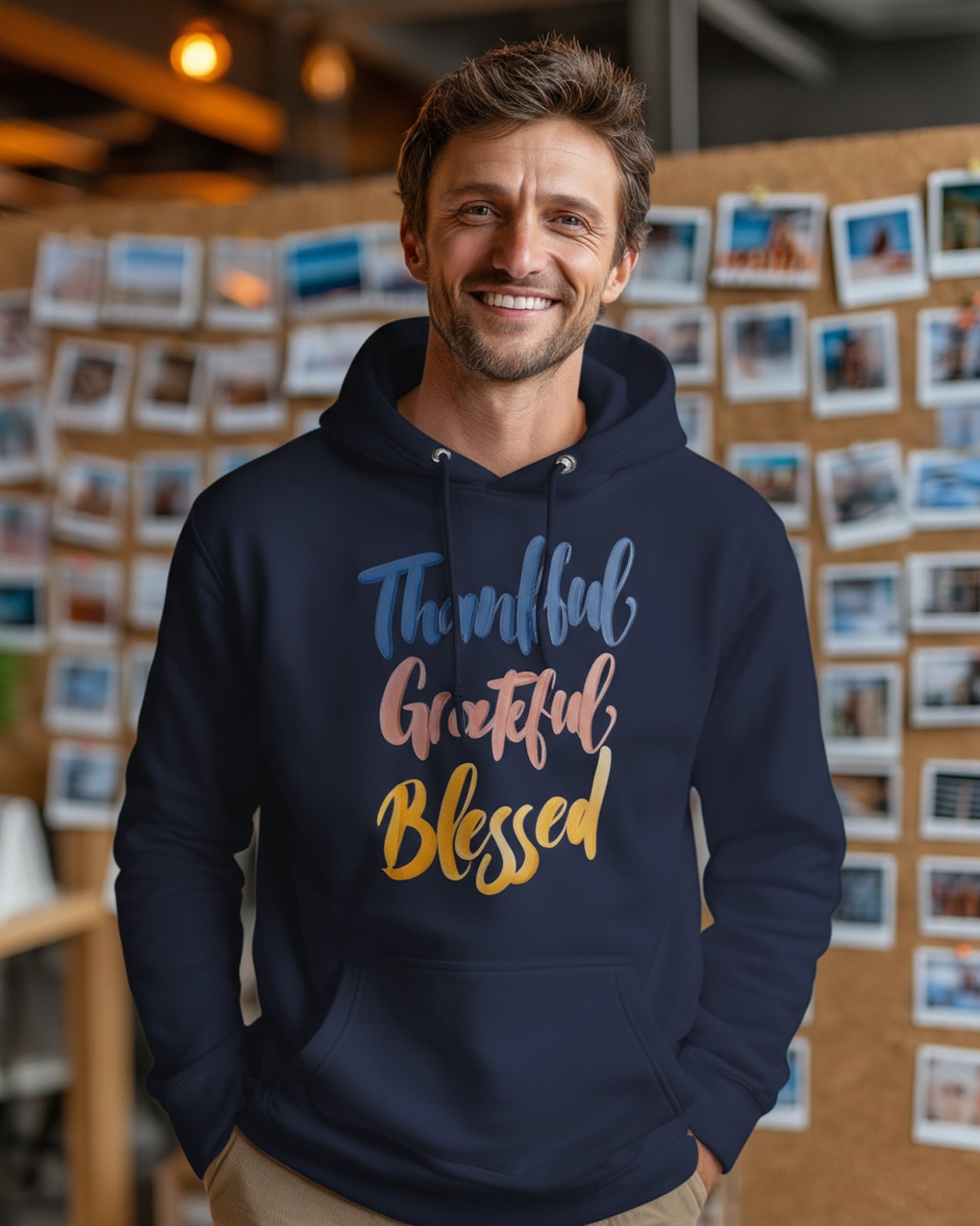 Thankful Grateful Blessed Hoodie - Men's