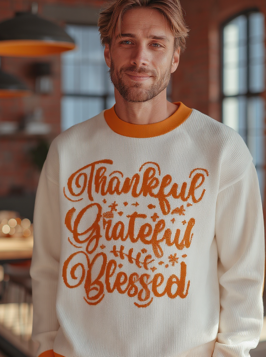 Thankful Grateful Blessed Sweater (Orange) - Men's