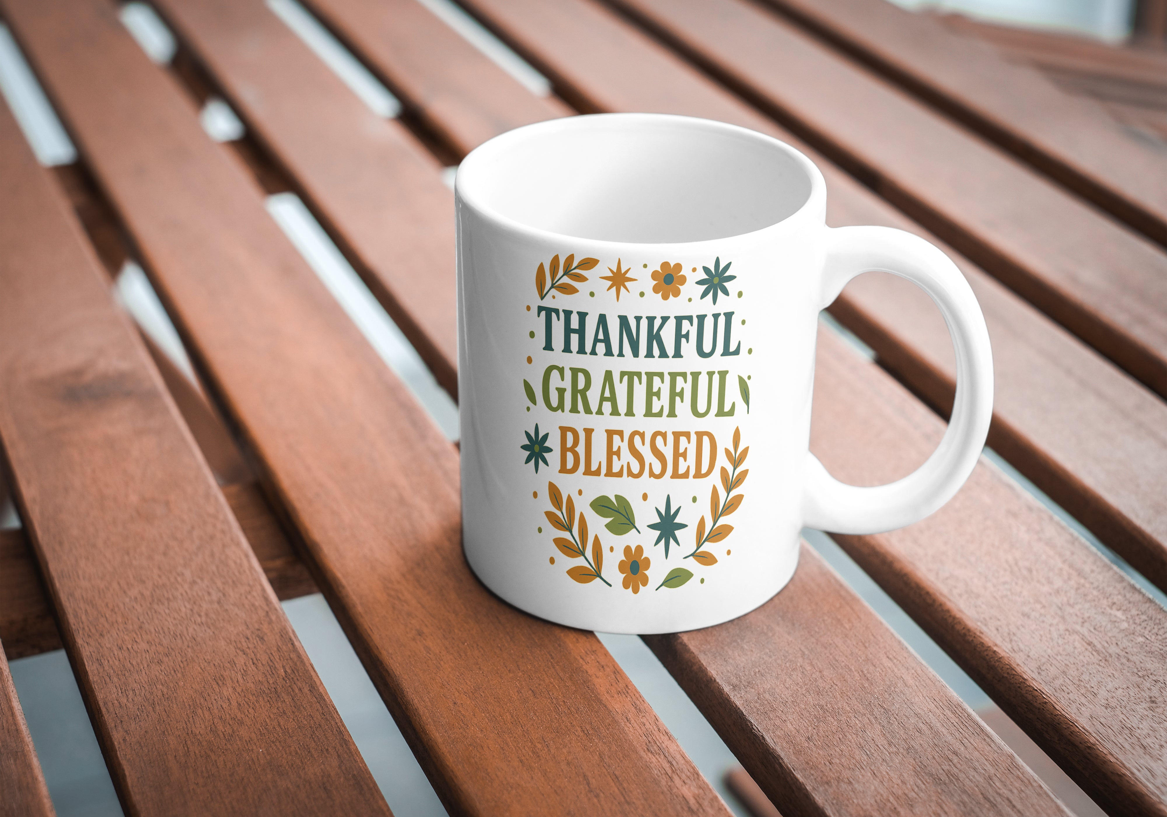 Thankful. Grateful. Blessed. Mug (Leaves)