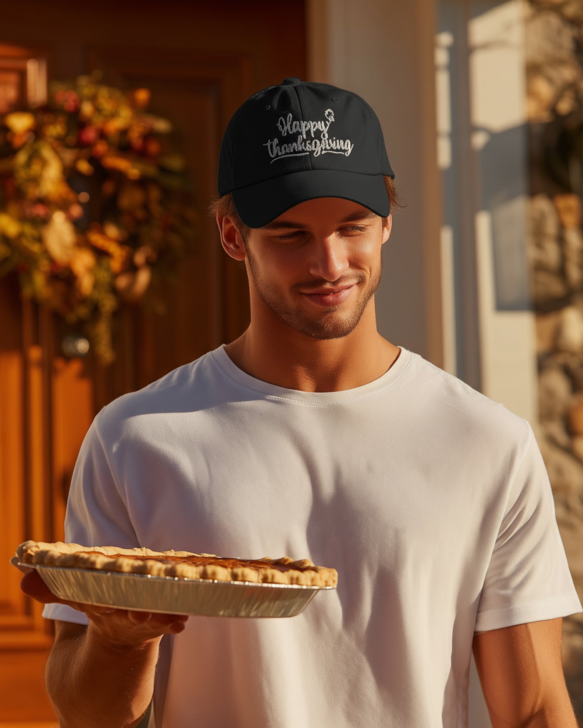 Happy Thanksgiving Cap (Black/White) - Men's