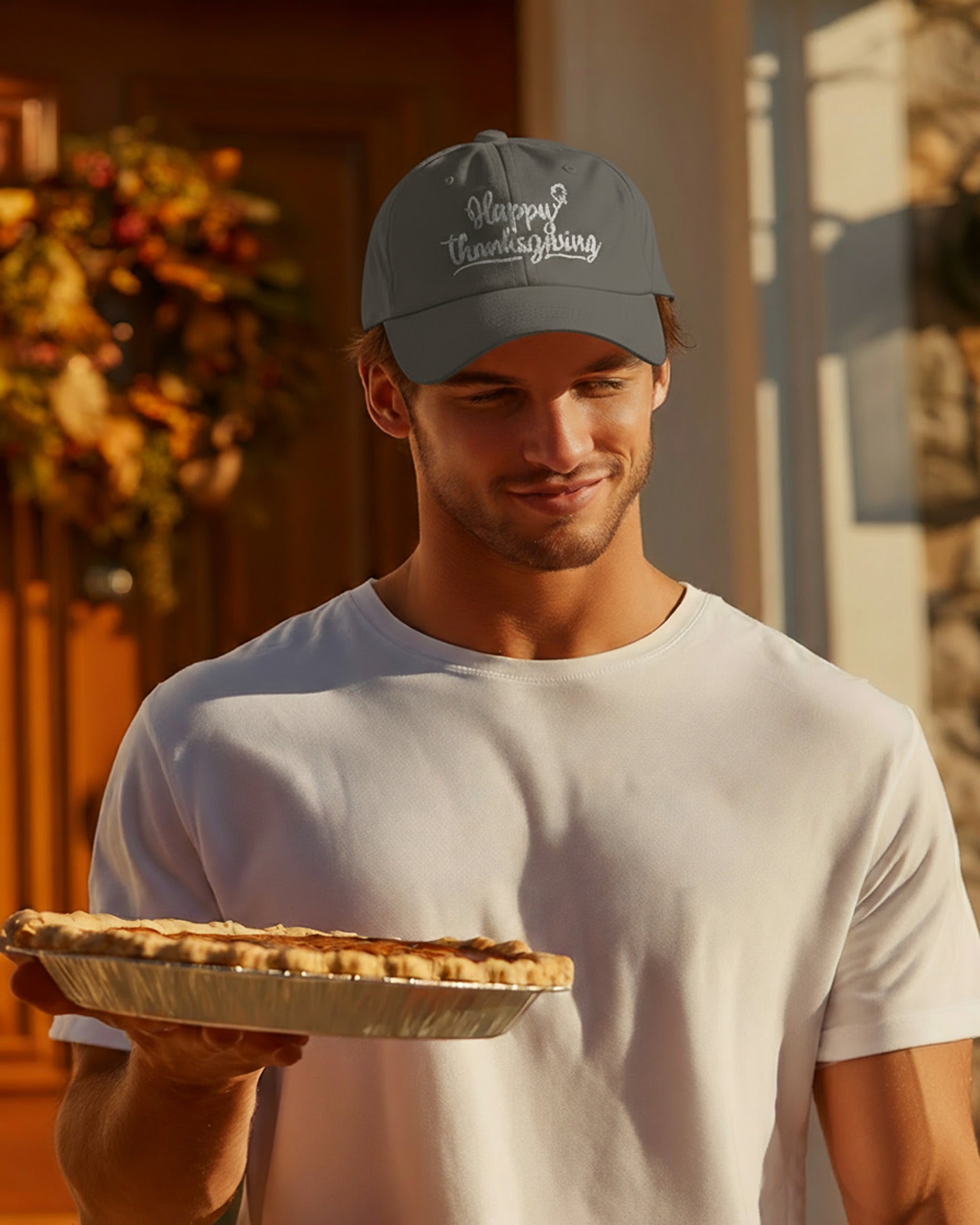 Happy Thanksgiving Cap (Black/White) - Men's