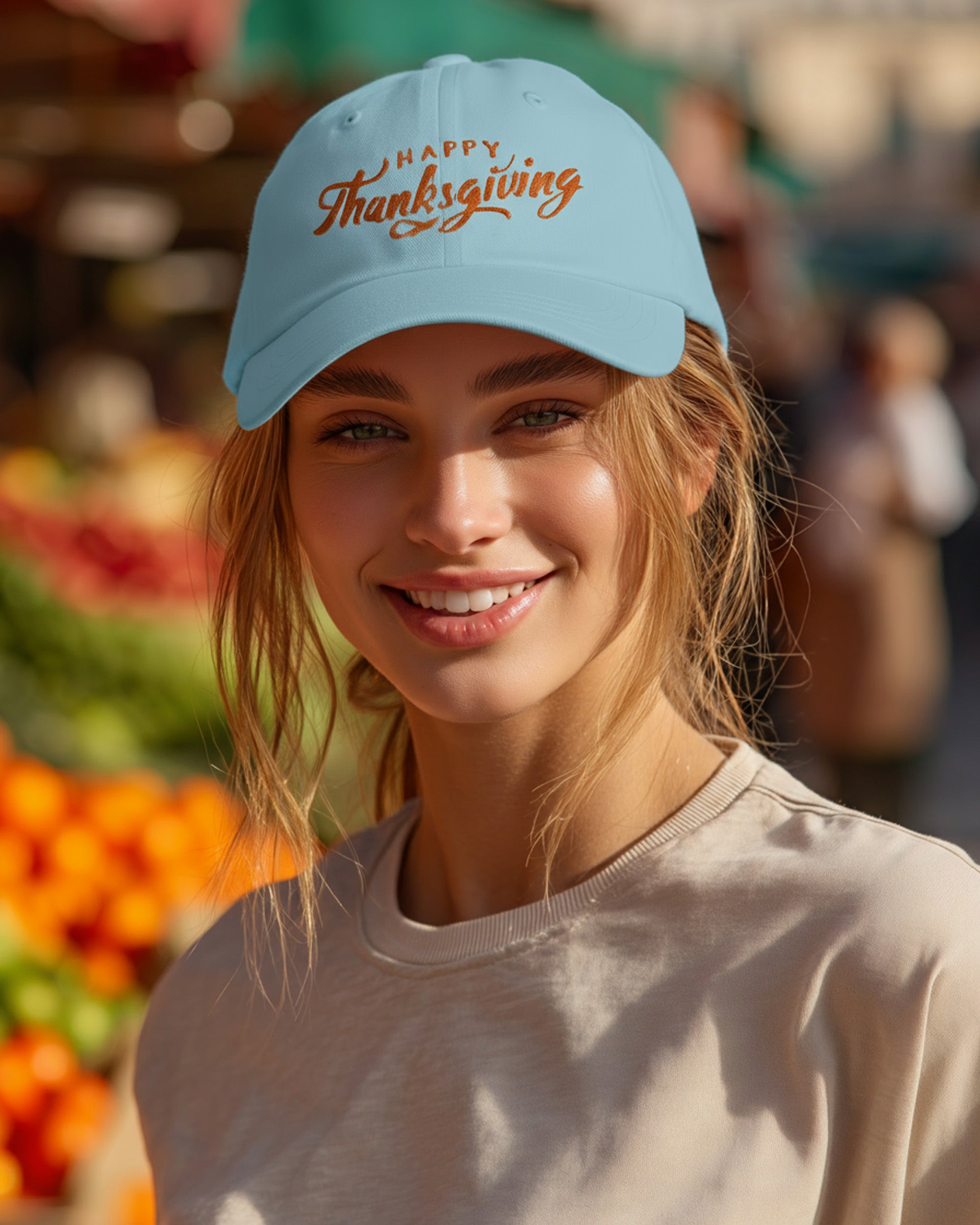 Happy Thanksgiving Cap (Orange) - Women's