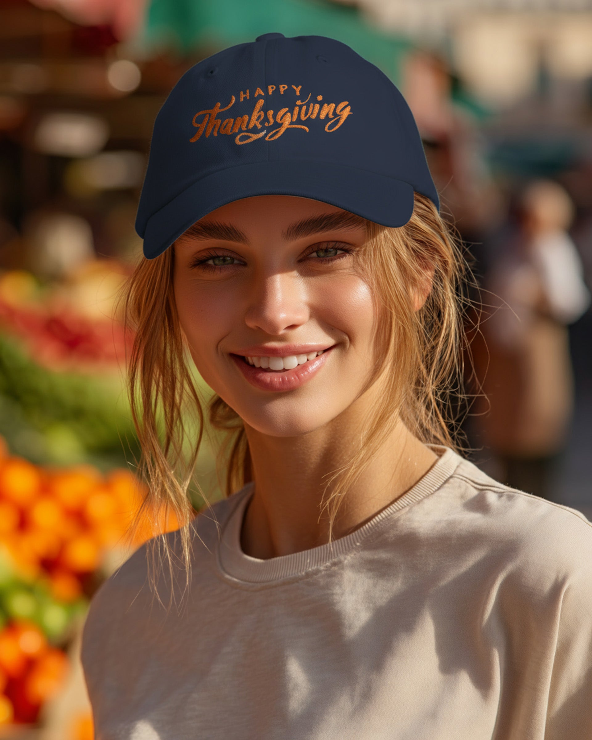 Happy Thanksgiving Cap (Orange) - Women's