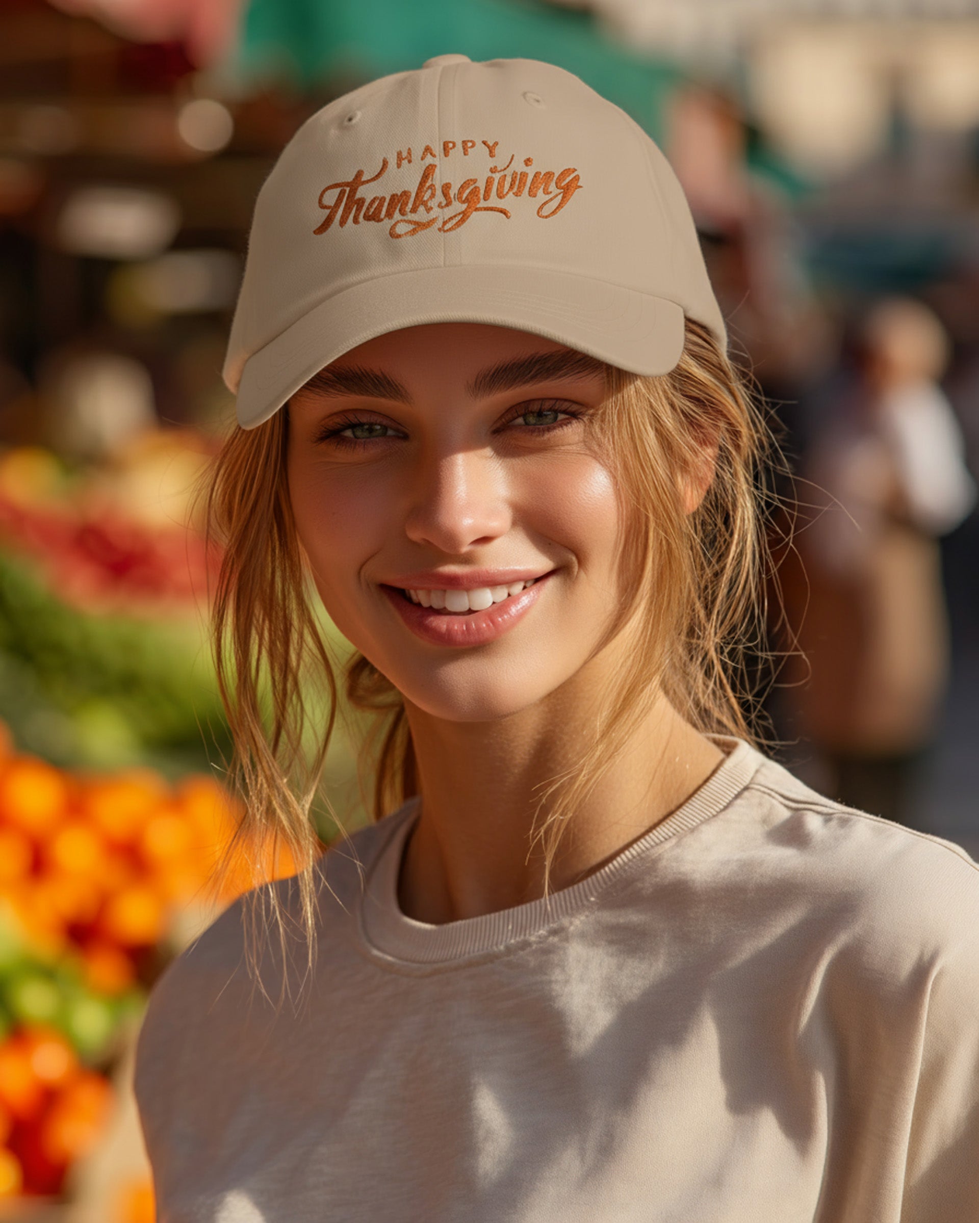 Happy Thanksgiving Cap (Orange) - Women's