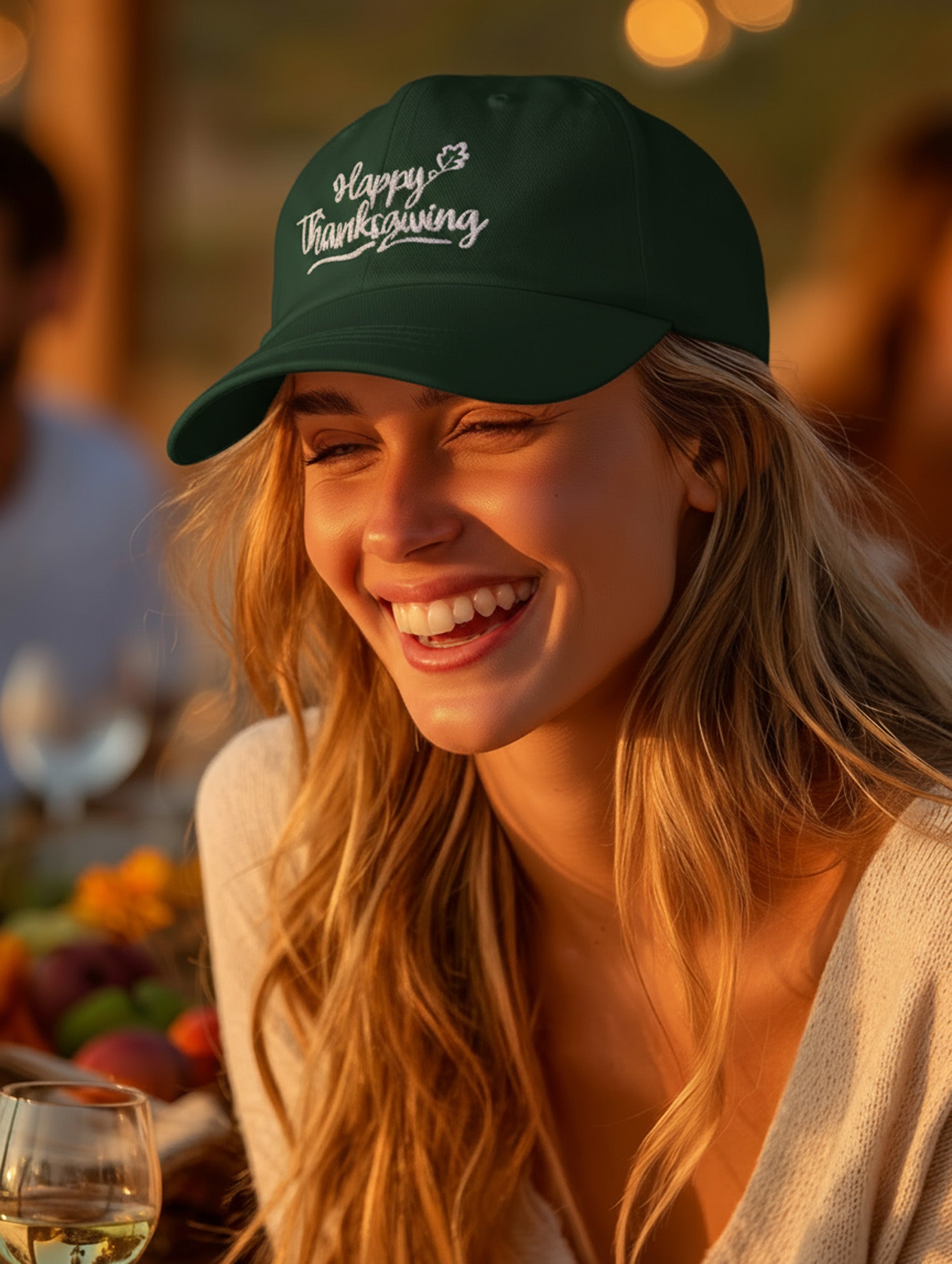 Happy Thanksgiving Cap (Black/White) - Women's