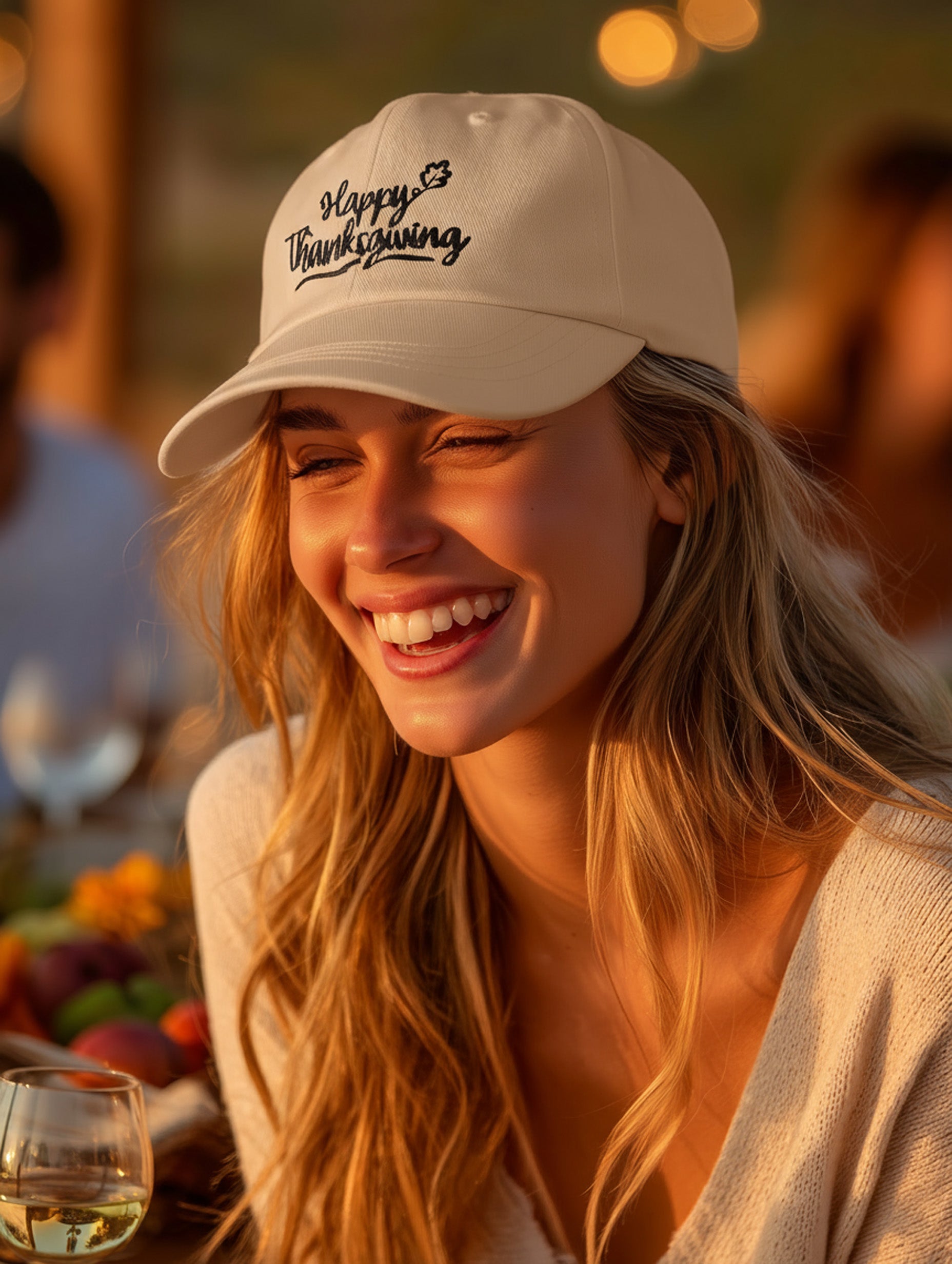 Happy Thanksgiving Cap (Black/White) - Women's