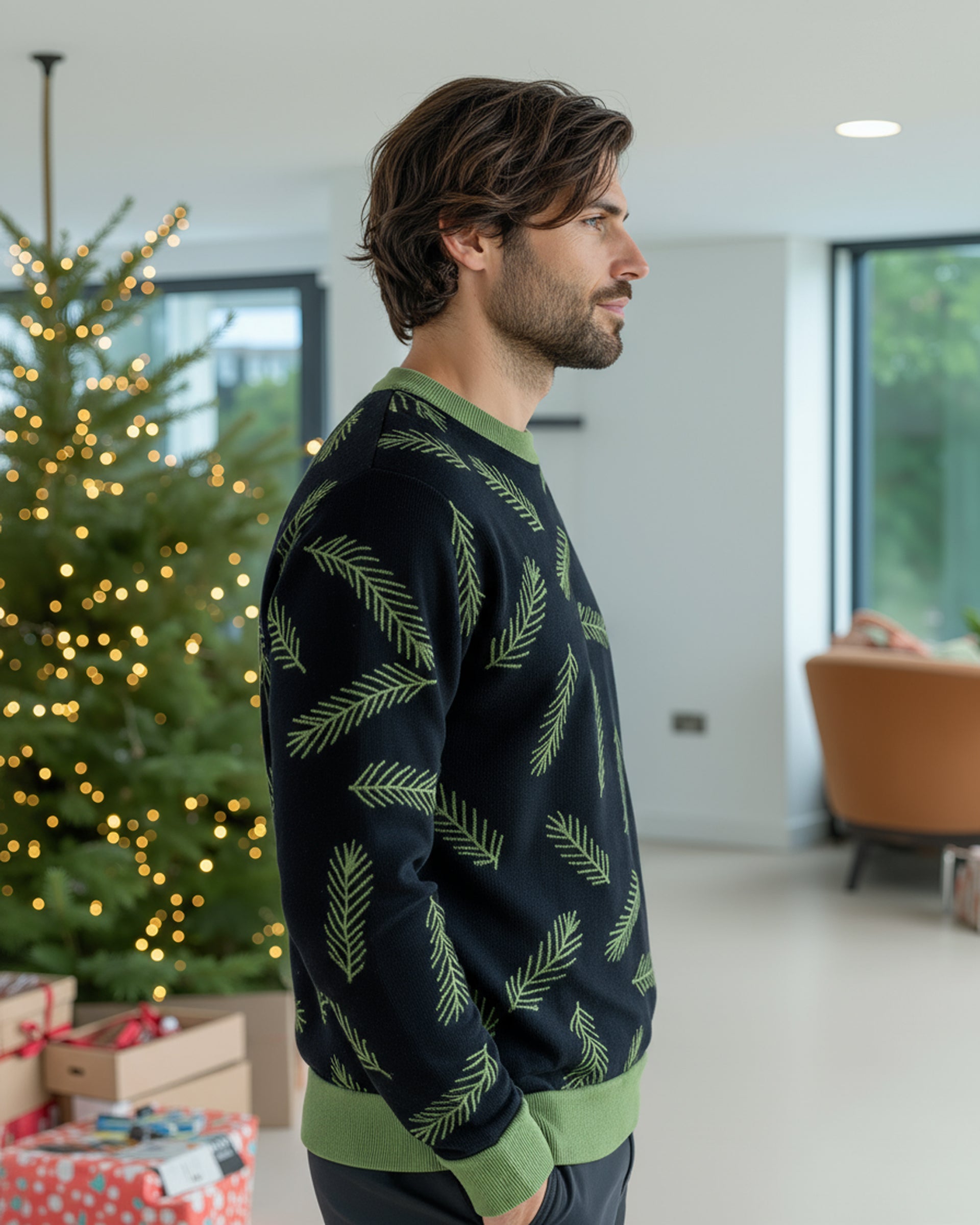 Allover Leaf Christmas Sweater - Men's
