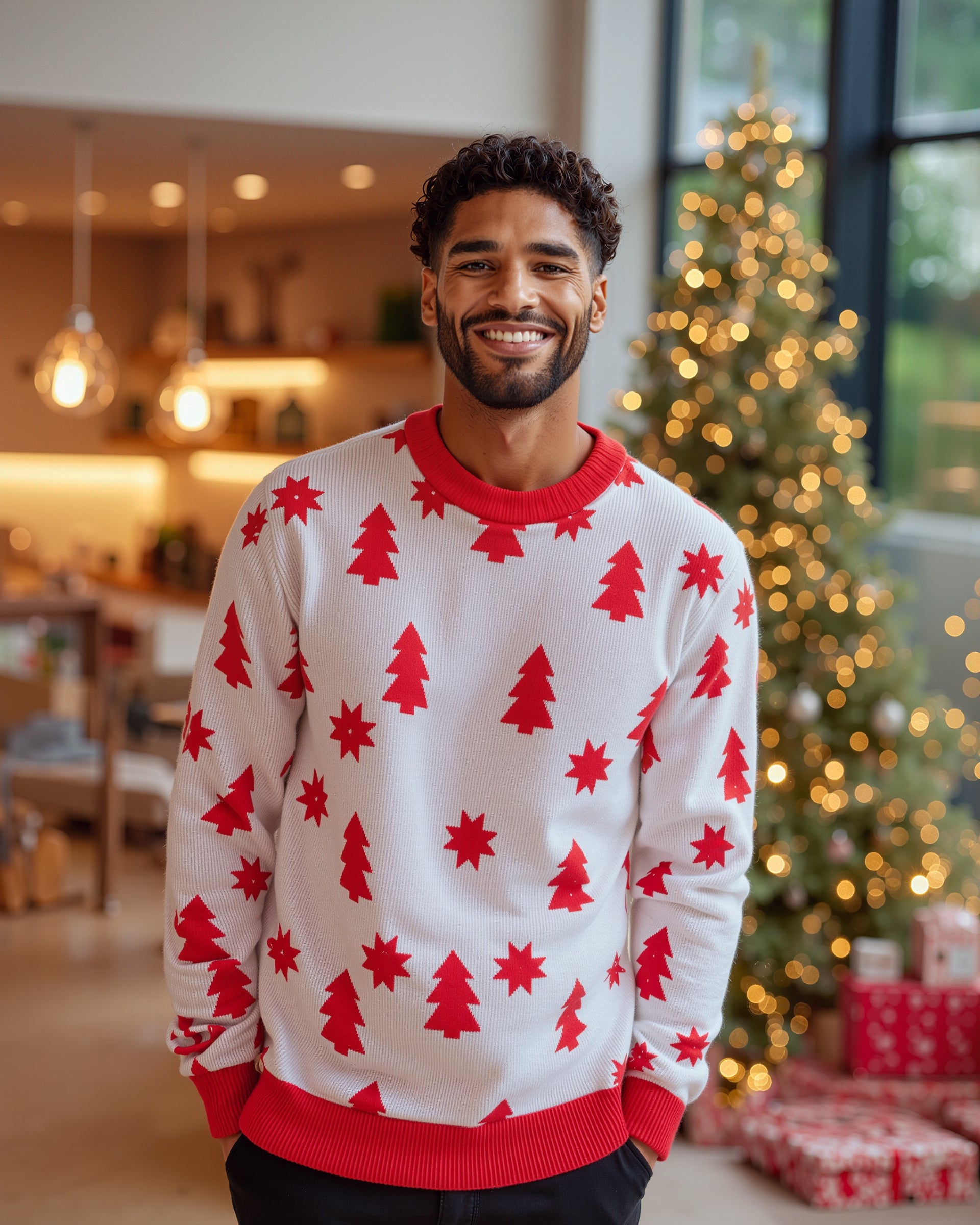 Allover Tree & Star Christmas Sweater - Men's