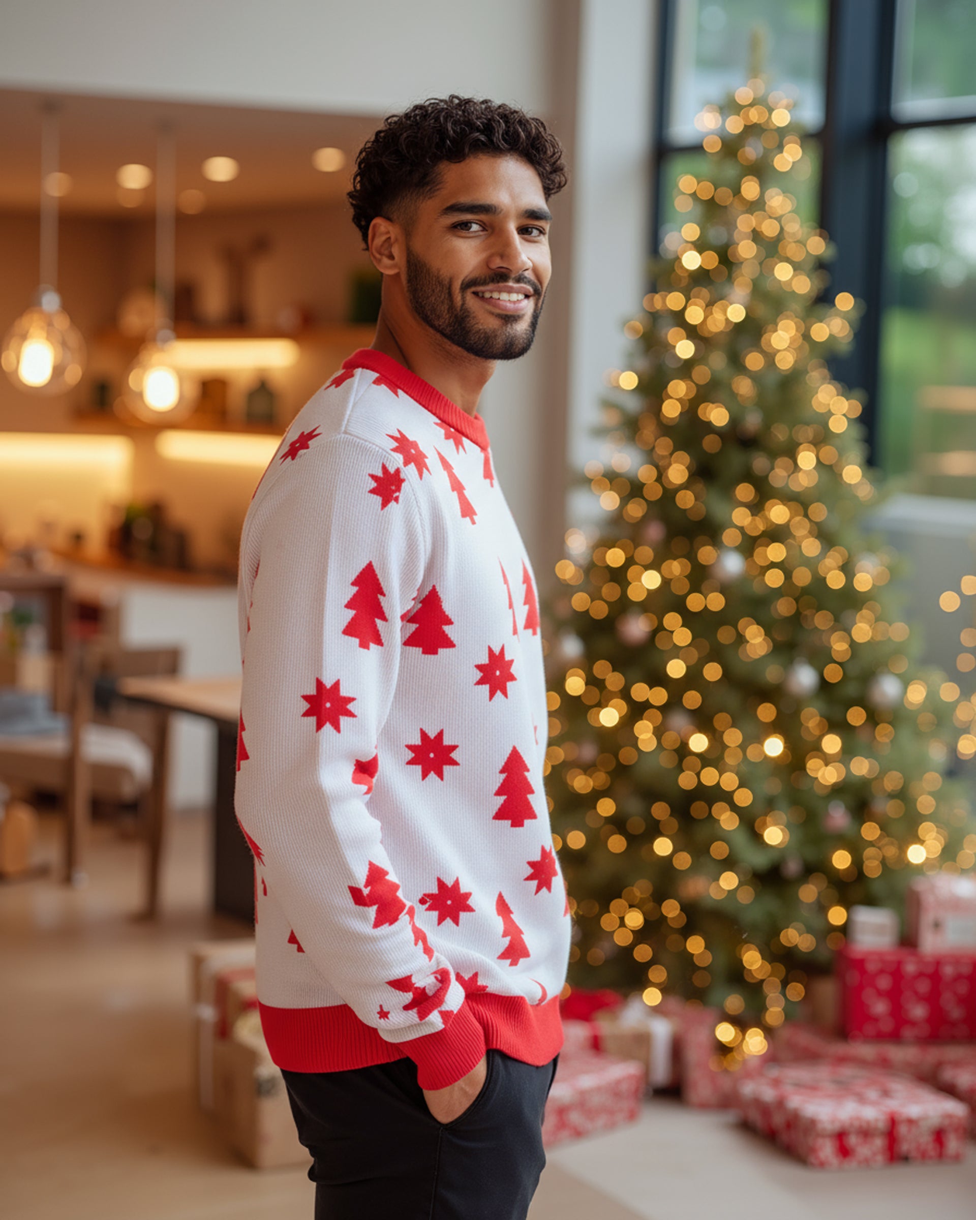 Allover Tree & Star Christmas Sweater - Men's