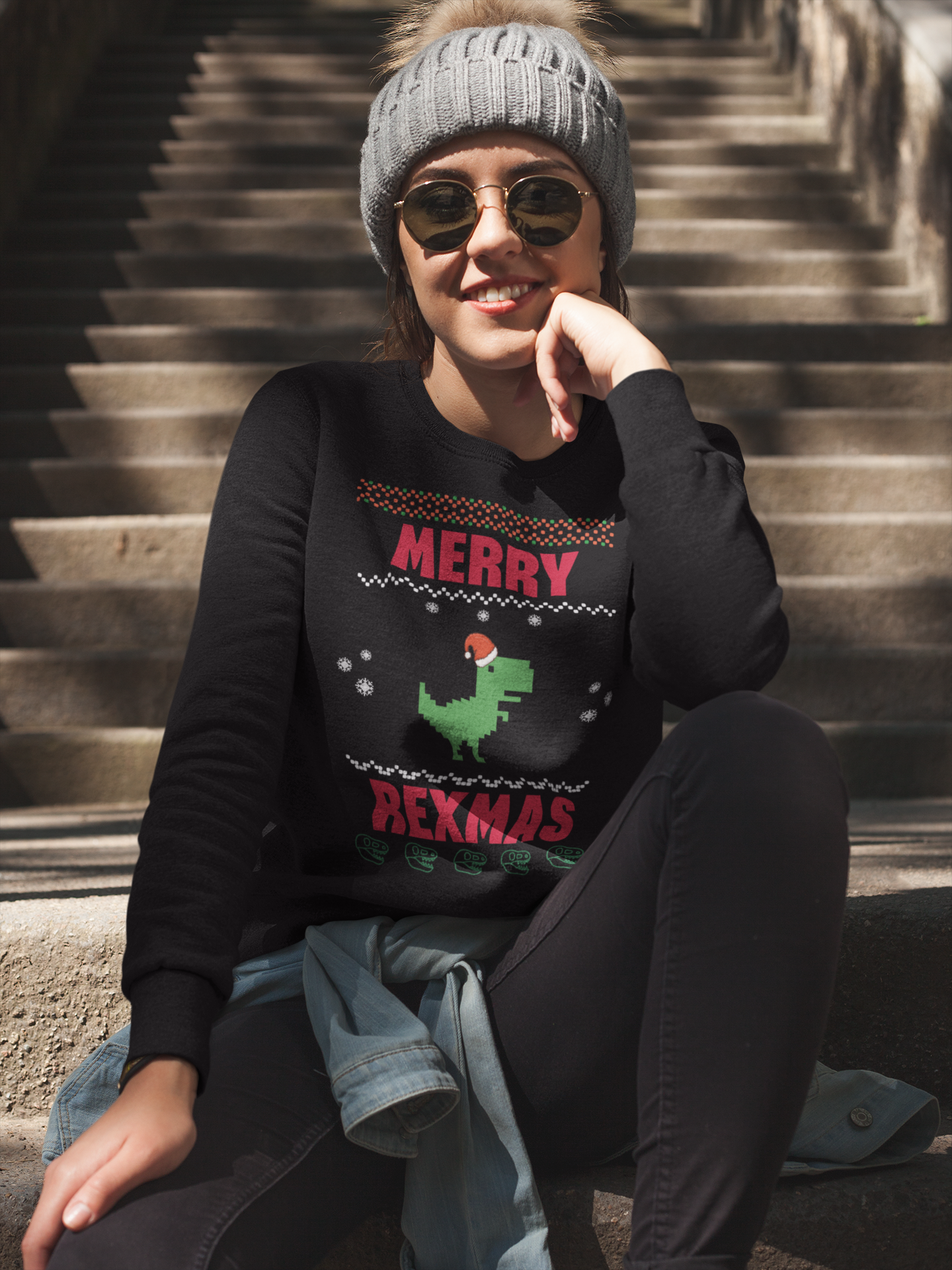 Merry Rexmas T-Rex Sweatshirt - Women's